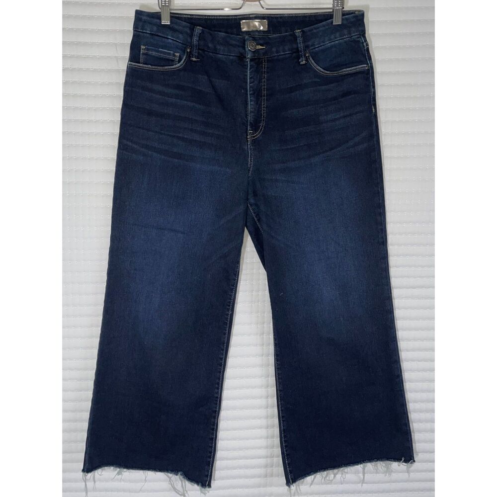KUT From The Kloth Meg Fab Ab Wide Leg Blue Jeans 14 High Rise 90s Boho Raw Hem